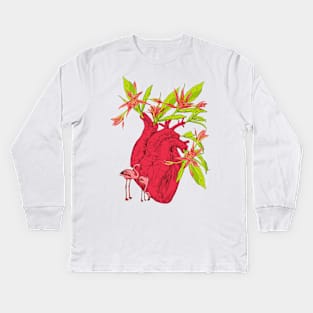 heart with flowers, leaves and birds Kids Long Sleeve T-Shirt